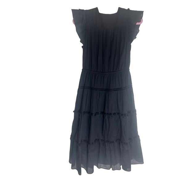 J.Crew Re-Imagined Women's Black Ruffle Tiered Midi Dress Cotton Blend - Picture 11 of 15